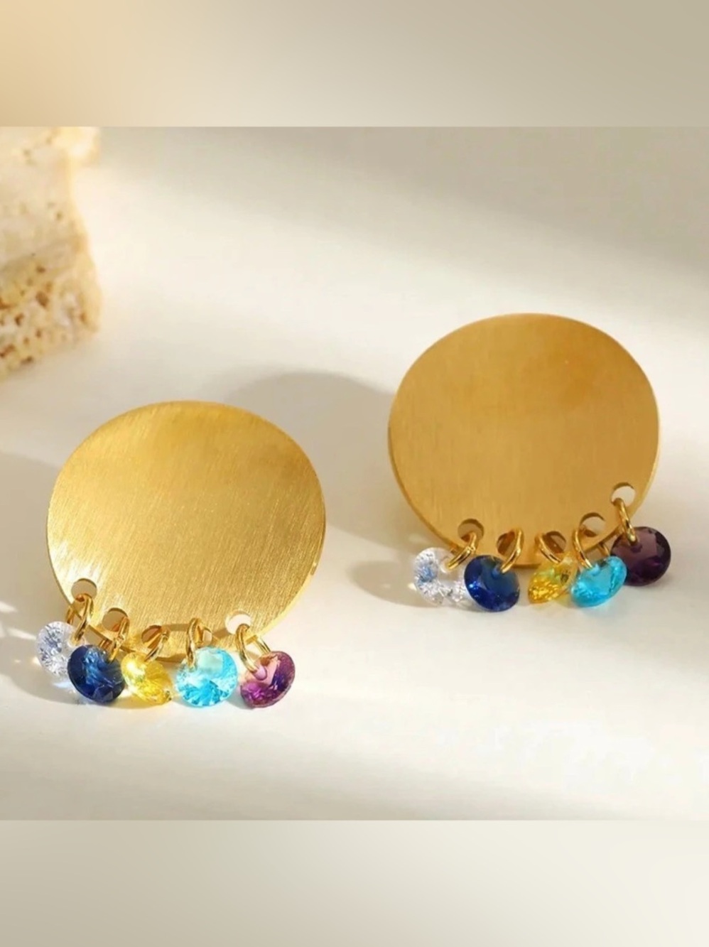 Disc Drop Earrings with Colorful Dangle Charms